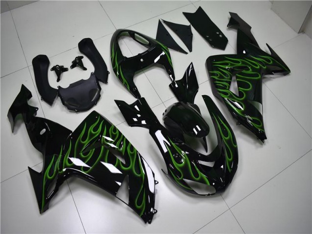 Noir Vert Flamme Carénage Kawasaki ZX10R 06-07